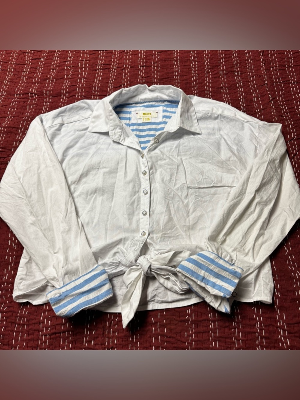Maeve Anthropologie Women’s White Button-Down Cropped Shirt Tie Front